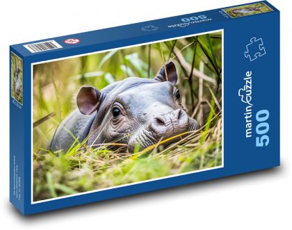 Nilpferd - Gras, Tier - Puzzle - 500 Teile