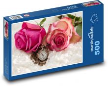 Zegarek kieszonkowy - róża, kwiaty Puzzle 500 elementów - 46x30 cm