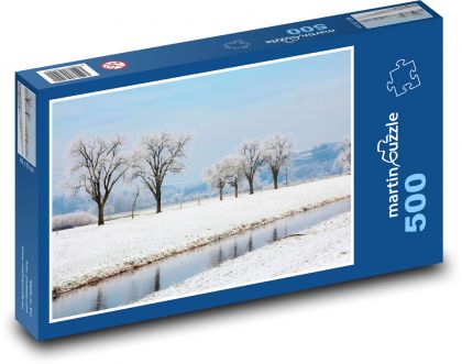 Winter - river, snowy landscape - Puzzle of 500 pieces, size 46x30 cm 
