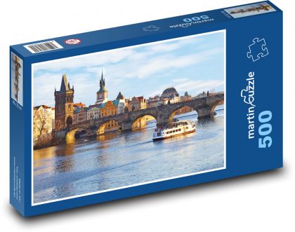 Karlův most - Praha, řeka - Puzzle 500 dílků, rozměr 46x30 cm