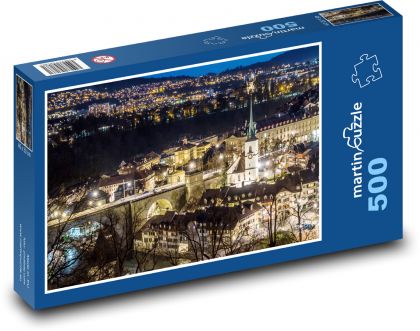 Bern - Švýcarsko, v noci - Puzzle 500 dílků, rozměr 46x30 cm