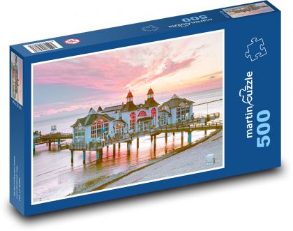 Houses on the sea - pier, sunset - Puzzle of 500 pieces, size 46x30 cm 
