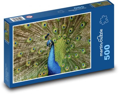 Páv - pták, paví peří - Puzzle 500 dílků, rozměr 46x30 cm