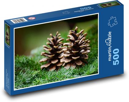 Borovicová šiška - větev, strom  - Puzzle 500 dílků, rozměr 46x30 cm