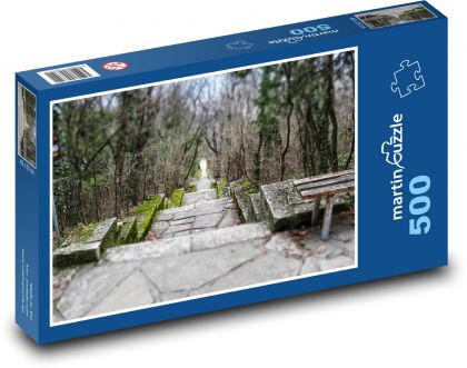 Ławki - schody, drzewa - Puzzle 500 elementów, rozmiar 46x30 cm