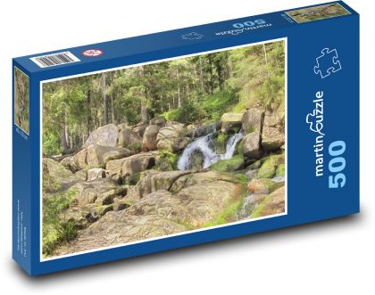 Skály - vodopád, les - Puzzle 500 dílků, rozměr 46x30 cm
