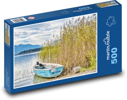 Jezero - loď, rákos - puzzle 500 dílků
