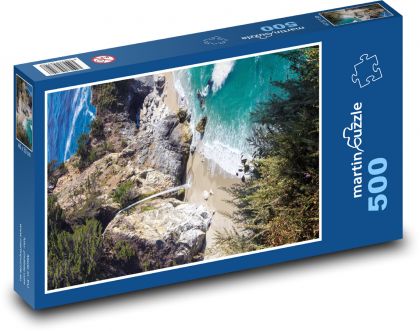 Kalifornie - pláž, vodopád - Puzzle 500 dílků, rozměr 46x30 cm