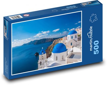 Santorini - Řecko, kostel  - Puzzle 500 dílků, rozměr 46x30 cm