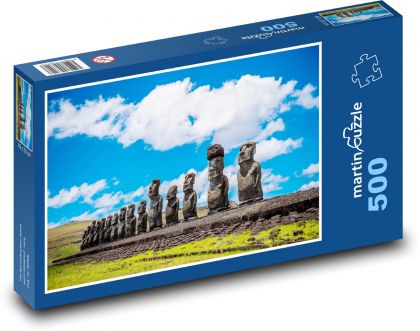 Velikonoční ostrov - Moai, sochy  - Puzzle 500 dílků, rozměr 46x30 cm