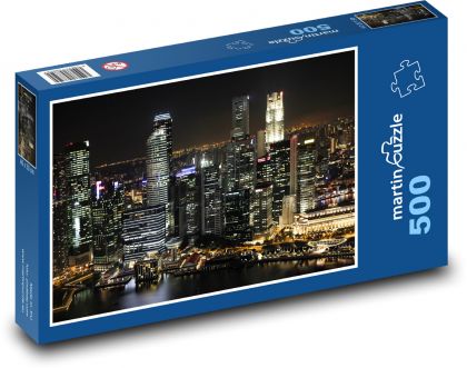 Budovy v noci - město, domy - puzzle 500 dílků