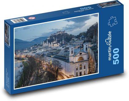 Salzburg - Rakousko, noc - Puzzle 500 dílků, rozměr 46x30 cm