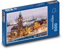 Přístav - hodinová věž, Hamburg Puzzle 500 dílků - 46 x 30 cm
