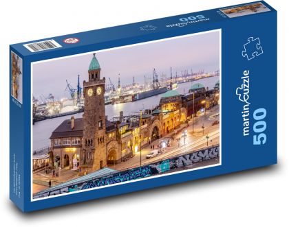 Přístav - hodinová věž, Hamburg - puzzle 500 dílků