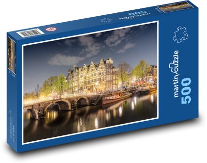 Most - řeka, domy - puzzle 500 dílků