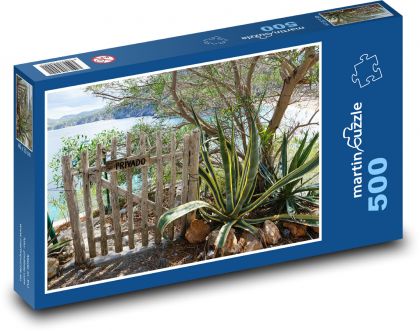 Fence - tree, sea - Puzzle of 500 pieces, size 46x30 cm 
