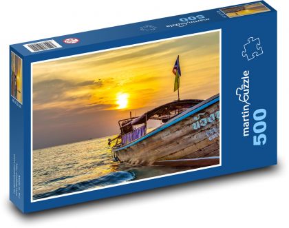 Loď na moři - Thajsko, západ slunce - Puzzle 500 dílků, rozměr 46x30 cm