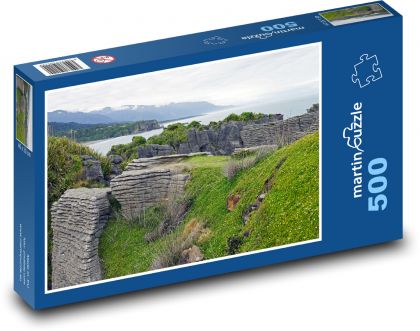 Palačinkové skály - Nový Zéland, moře - Puzzle 500 dílků, rozměr 46x30 cm