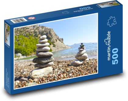 Kamene - pyramída, pobrežie - Puzzle 500 dielikov, rozmer 46x30 cm 