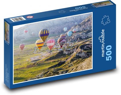 Teplovzdušné balóny - príroda, hory - Puzzle 500 dielikov, rozmer 46x30 cm 