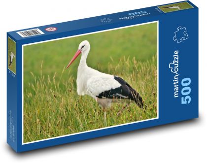 Čáp - pták, pole - Puzzle 500 dílků, rozměr 46x30 cm