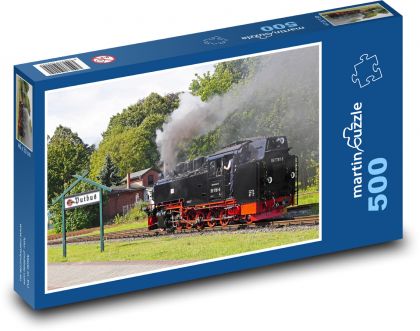 Parní lokomotiva - stanice Putbus, Německo  - Puzzle 500 dílků, rozměr 46x30 cm