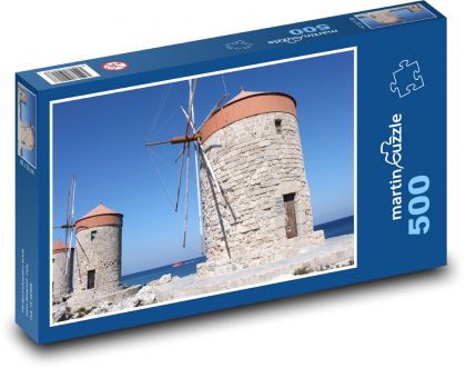 Rhodos - Řecko, mlýn - Puzzle 500 dílků, rozměr 46x30 cm