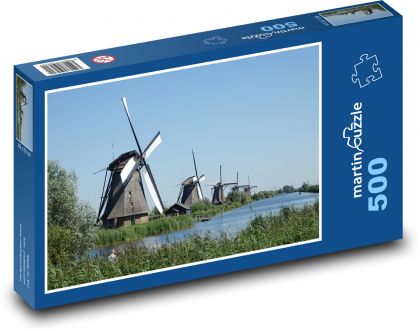 Holenderskie wiatraki - Kinderdijk, Holandia - Puzzle 500 elementów, rozmiar 46x30 cm