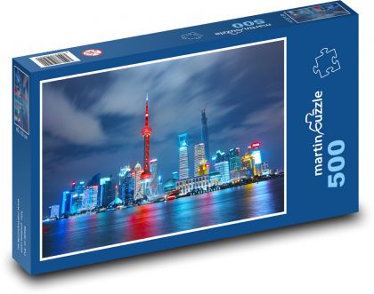 Budovy v noci - architektura, město - puzzle 500 dílků