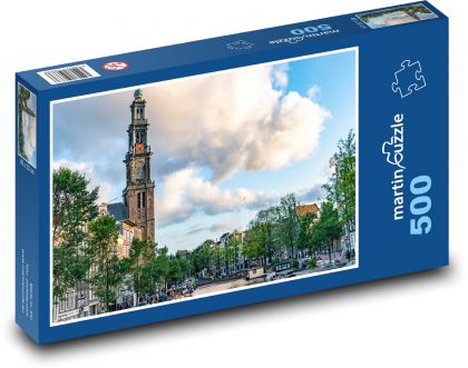Westerkerk - Amsterdam, kanał - Puzzle 500 elementów, rozmiar 46x30 cm