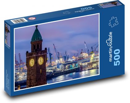 Hafen bei Nacht - Hamburg, Deutschland - Puzzle - 500 Teile