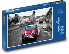 Červené auto - černobílá fografie Puzzle 500 - 46x30 cm