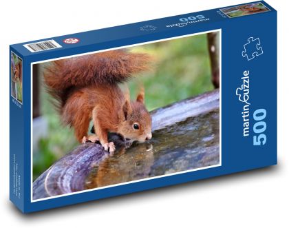 Picie czerwonej wiewiórki z fontanny - zwierzę - Puzzle 500 elementów, rozmiar 46x30 cm