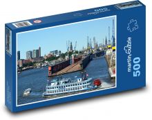 Jeřáby na lodi v přístavu Puzzle 500 dílků - 46 x 30 cm