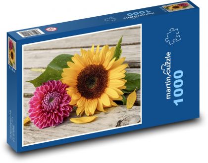 Žltá slnečnica s juřinkami - Puzzle 1000 dielikov, rozmer 60x46 cm