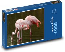 Flamingi z głowami pod wodą - różowe ptaki, zwierzęta Puzzle 1000 elementów - 60x46 cm