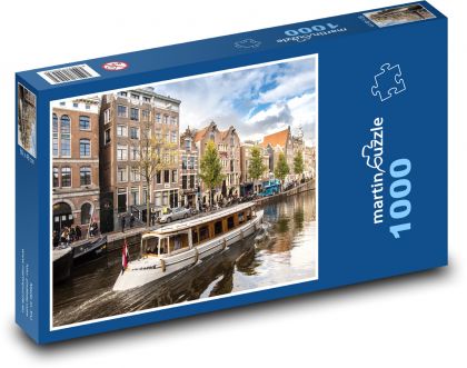 Boat on the river in the port - Puzzle 1000 pieces, size 60x46 cm 