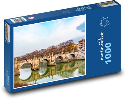 Staroveký most - rieka, domy - Puzzle 1000 dielikov, rozmer 60x46 cm