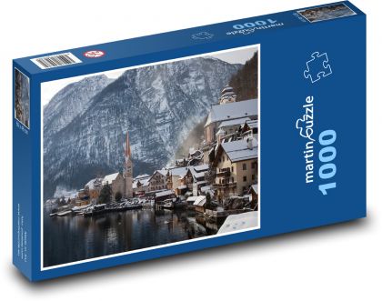 Zasněžená příroda - město - Puzzle 1000 dílků, rozměr 60x46 cm