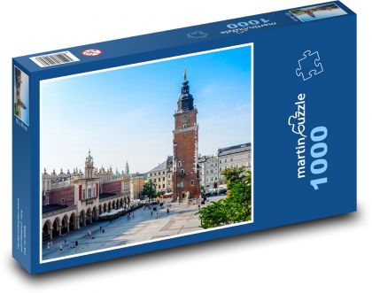 Krakov - Poľsko, veža s hodinami - Puzzle 1000 dielikov, rozmer 60x46 cm