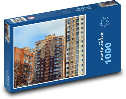 Farebné fasády domov - okná, mesto - Puzzle 1000 dielikov, rozmer 60x46 cm