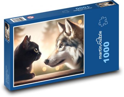 Black cat with wolf - Puzzle 1000 pieces, size 60x46 cm 