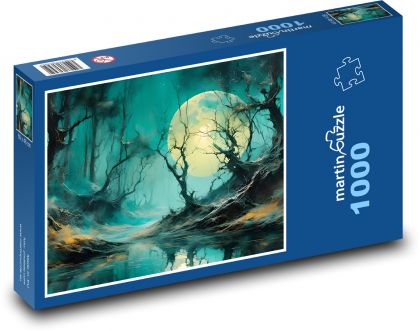 Vollmond über dem Fluss im Wald - Puzzle - 1000 Teile