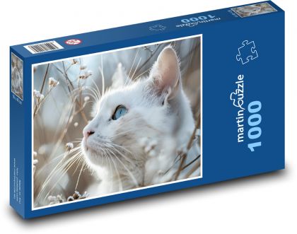 Weiße Katze - Haustier, Natur - Puzzle - 1000 Teile