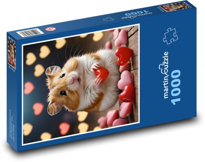 Roztomilý křeček se srdíčky - puzzle 1000 dílků
