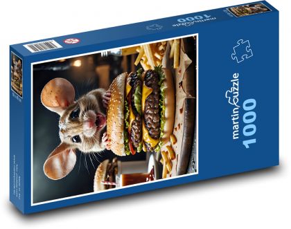A little mouse eats a hamburger - Puzzle 1000 pieces, size 60x46 cm 