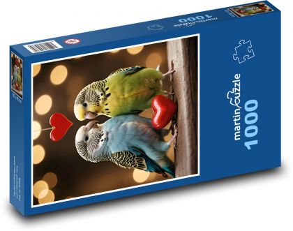 Loving budgies with hearts - Puzzle 1000 pieces, size 60x46 cm 