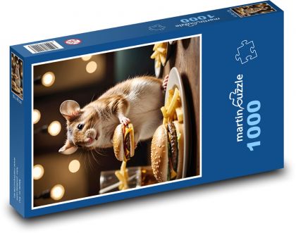 Myš a cheeseburger - Puzzle 1000 dielikov, rozmer 60x46 cm