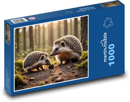 Ježci v lese mezi stromy - puzzle 1000 dílků