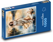 Frau - Mädchen auf dem Wasser Puzzle 1000 Teile - 60 x 46 cm